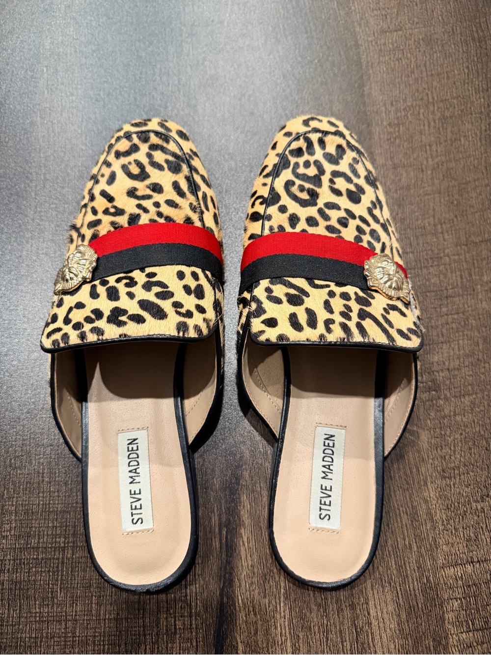 Steve Madden Leopard Print Mules with Red & Black Ribbon